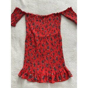 Etophe Studios Red Floral Print Smocked Ruffle Tube Style Mini Dress Size M